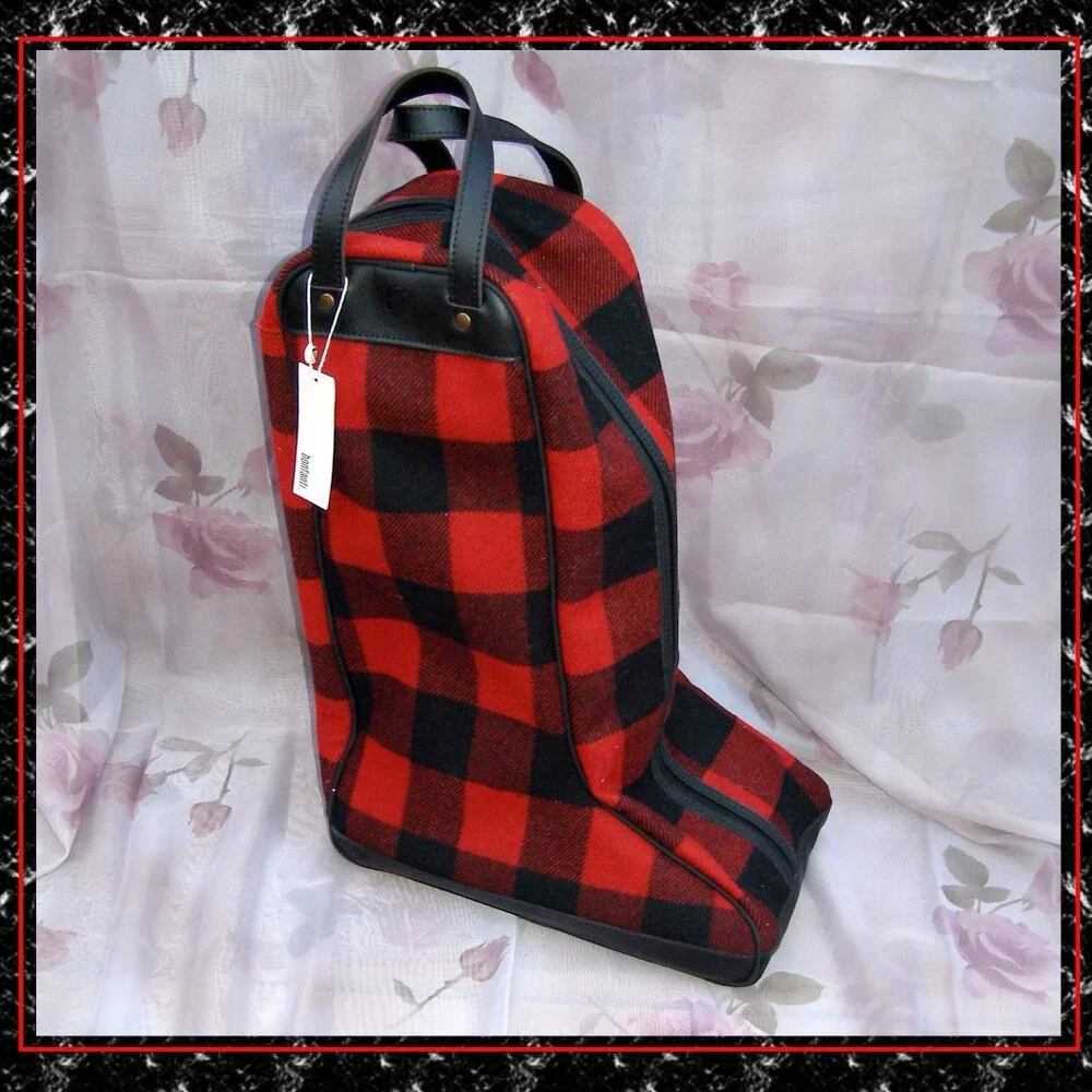 NEW Bonfanti Buffalo Plaid Wool Leather Boot Storage/Transport Bag